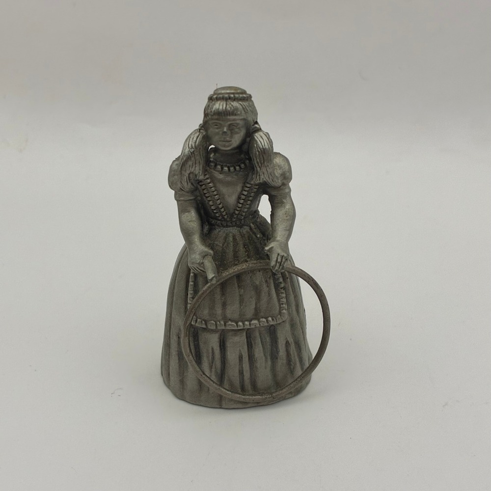 Vintage Fort Pewter Miniature Figurine Girl with Hoop Victorian Style 2 Inch